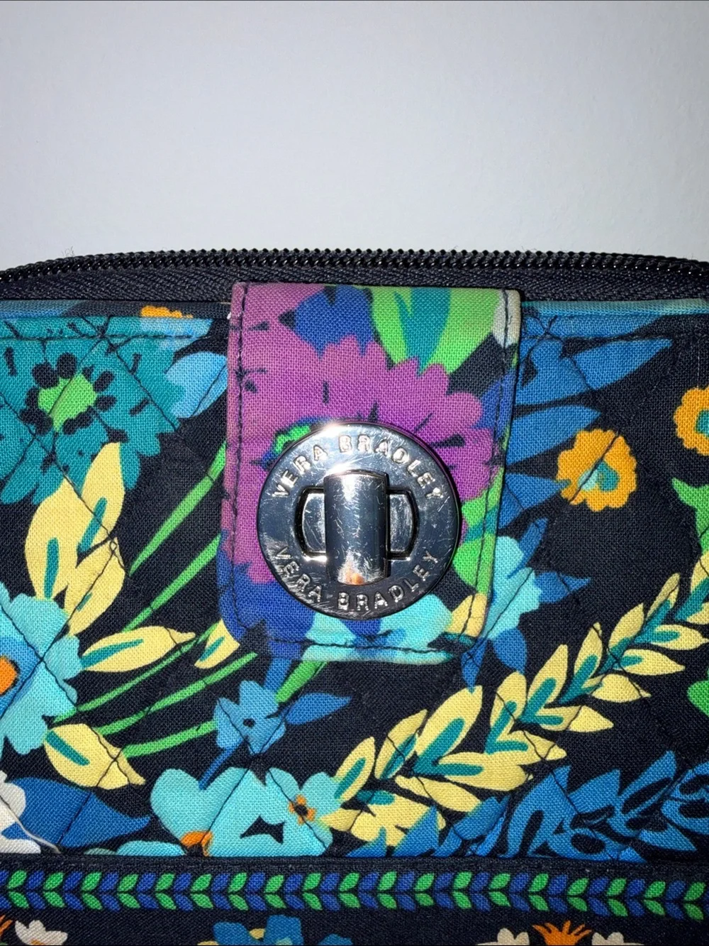 Vera Bradley Black Floral Zip Wallet with Blue & Orange Accents - Picture 4 of 8